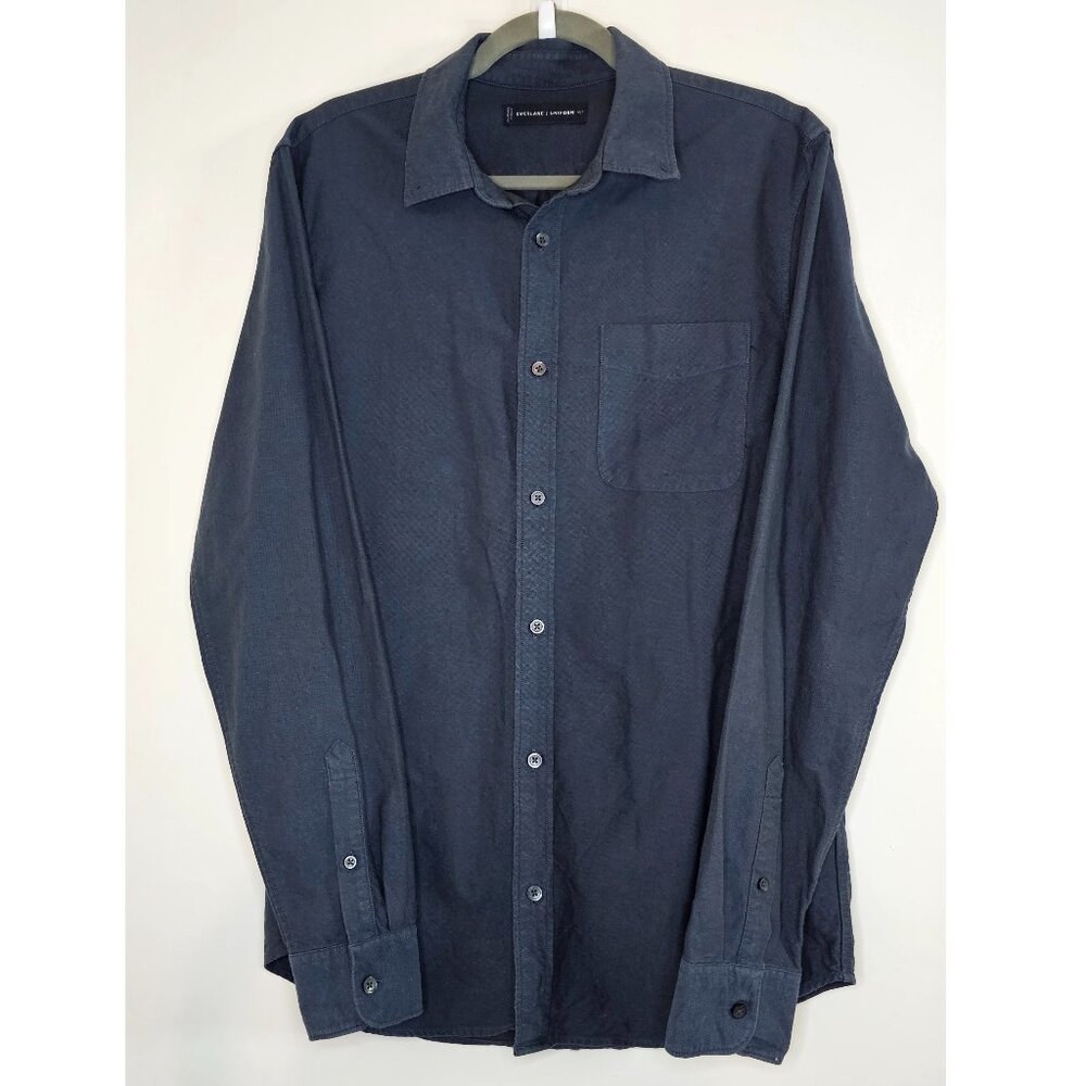 Everlane Uniform Long Sleeve Button Up Shirt, MT Medium Tall Navy 100% Cotton